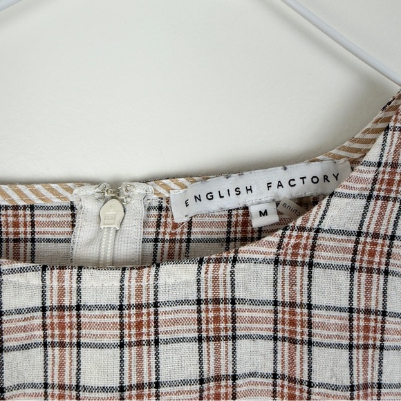 English Factory Plaid Ruffle Sleeve Peplum Blouse Cottagecore Preppy - Picture 6 of 7